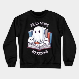 Spooky Reading Fun - Cute Librarian Ghost with Little Book Lovers Crewneck Sweatshirt
